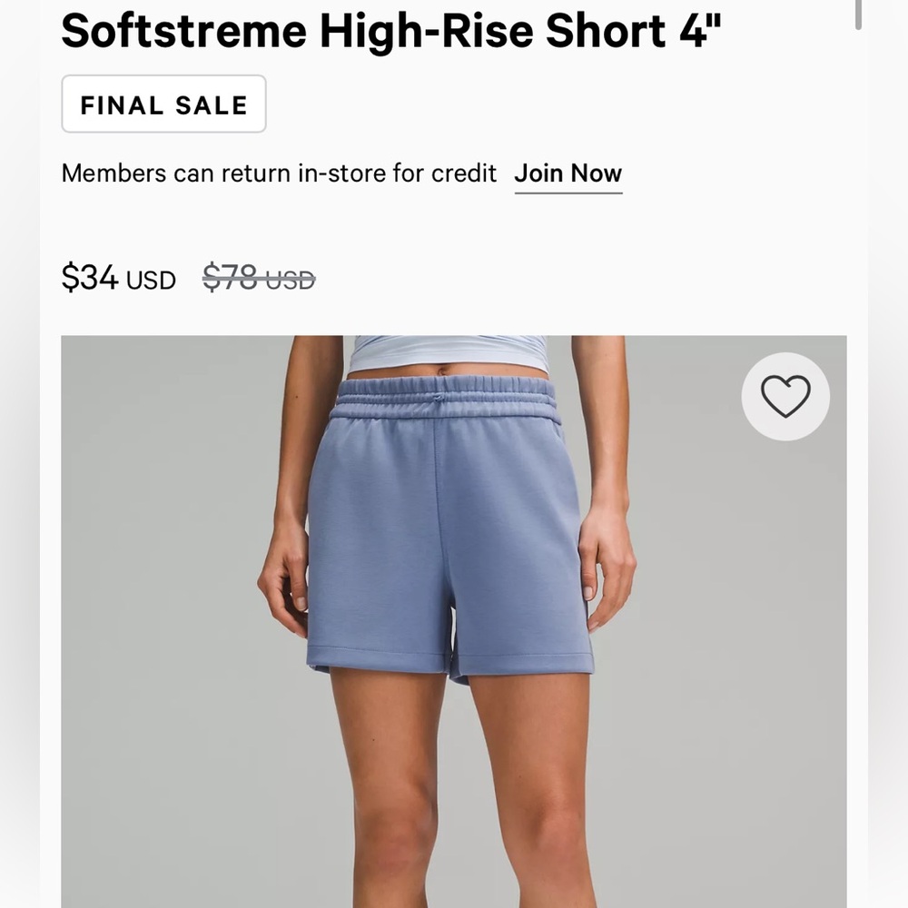 Lululemon Softstreme High-Rise Short 4"